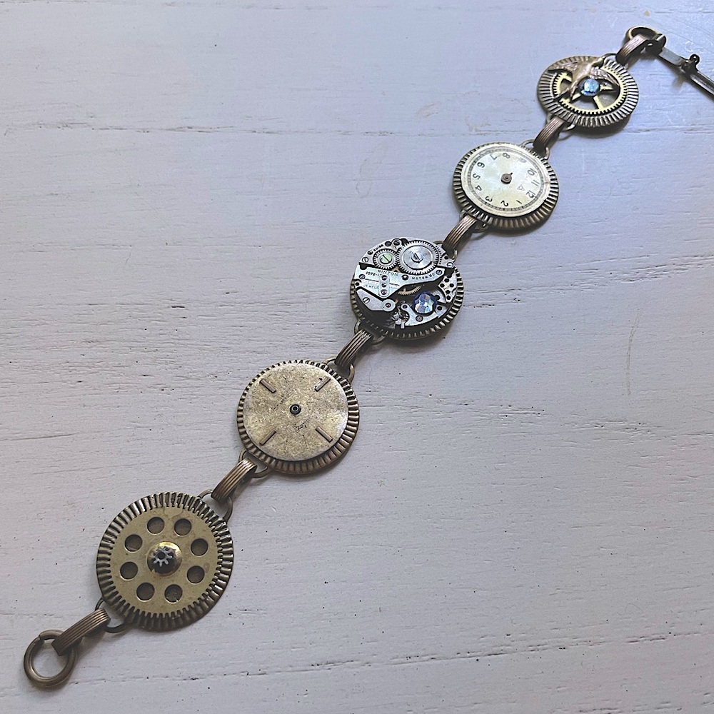 One of a kind handmade artisan clock gear steampunk bracelet